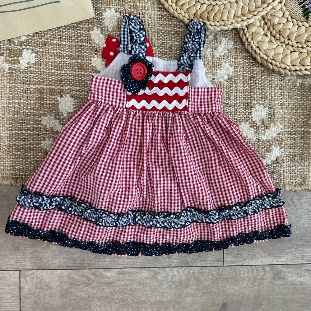 Bonnie Baby Girl’s 4th of July Gingham Dress Red White Blue Ruffle Patriotic
